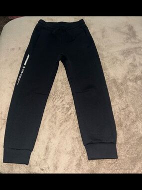 abercrombie kids Black Jogger Sweatpants with White Side Print